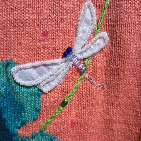 Design Options Philip & Jane Gordon Frog Lily Pad Dragonfly Sweater Cardigan XL - Picture 8 of 10